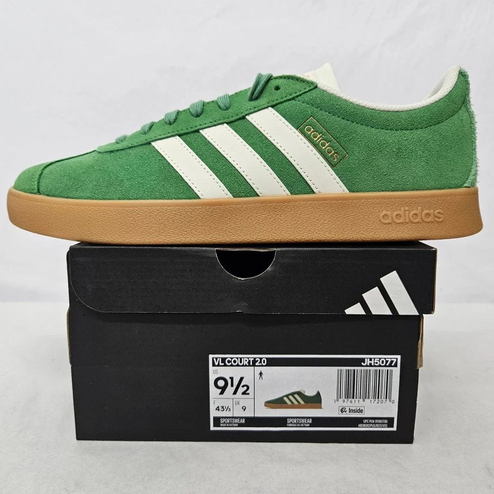 Adidas VL Court 2.0 Casual Sneakers JH5077‎ Green Suede Gum Sole Men Size 9.5